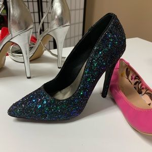 Black Glam Sequence Heel W/Green-Silver Sparkle!